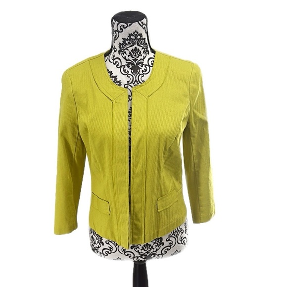 Sunny Leigh Neon Chartreuse Structured Blazer Jacket Statement Color Pop, 6 - Picture 7 of 12